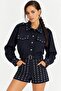 Navy Blue Staple Detailed High Waist Women's Shorts - 5