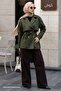 Khaki Short Trench Coat with Apolet Detail Lining