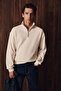 Helor men's organic cotton zip-up stand collar ecru sweatshirt