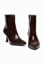 Women's Short Side-Zip Closure Brown Heeled Shoes