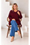 Women's Plus Size V-Neck Long Sleeve Shoulder Stone Embroidered Soft Textured Oversize Lycra Blouse 29501 - 2