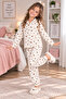 Girl's Brown Heart Patterned Pajama Set – Long Sleeve Shirt Collar Children's Pajama Set