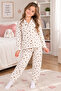 Girl's Brown Heart Patterned Pajama Set – Long Sleeve Shirt Collar Children's Pajama Set - 2