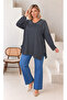 Women's Plus Size V-Neck Long Sleeve Shoulder Stone Embroidered Soft Textured Oversize Lycra Blouse 29501