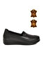 Women's Black Genuine Leather Anatomical Sole Comfortable Casual Shoes with Side Elastic Z696 - 3