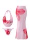 Pink Flowery Bikini and Skirt Pareo Set
