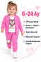 40209-26 Baby Girl 3-Piece Set Heart Embroidered Zippered Cardigan T-Shirt and Ribbed Pants 6-24 Months - 5