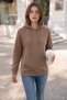 Women's Brown Winter 3-Strand Fleece Hooded Oversize Sweatshirt with Kangaroo Pocket - 6