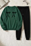 Unisex Leopard Patterned Ribbon Printed Crew Neck Sweatshirt - 2-Piece Tracksuit Set