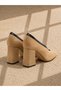 Mia Mustard Suede Women's Heeled Shoes Black Patent Leather Detailed Square Toe Stylish - 2