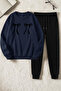 Unisex Leopard Patterned Ribbon Printed Crew Neck Sweatshirt - 2-Piece Tracksuit Set