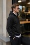 Men's Winter 3-Strand Fleece Hooded Oversize Sweatshirt with Cut-Out Pockets - Black - 6