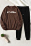 Unisex Mixed Print Crew Neck Sweatshirt - 2-Piece Tracksuit Set
