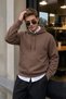 Men's Winter 3-Strand Fleece Hooded Oversize Sweatshirt with Cut-Out Pockets - Brown - 7
