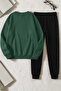 Unisex Leopard Patterned Ribbon Printed Crew Neck Sweatshirt - 2-Piece Tracksuit Set - 2