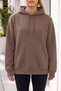 Women's Winter 3-Strand Fleece Hooded Oversize Sweatshirt with Cut-Out Pockets - Brown - 2