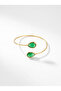 Green Stone Detailed Gold Color Open End Women's Bracelet - 3