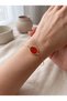 Red Natural Stone Detailed Gold Color Women's Bracelet