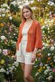 Orange Hand Knitted Crochet Hexagonal Mesh Cardigan