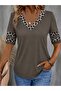 Women's short sleeve v-neck leopard print viscose blouse