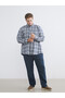 Esvab • Modern & Distinctive Large Size Standard Fit Long Sleeve Checkered Embroidered Gabardine Men's Shirt - 2