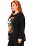 Plus Size Cat Printed Stone and Pearl Detailed Crew Neck Capri Sleeve Women's Blouse - 5