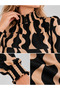 Women's Long Sleeve Patterned Blouse Stand Collar Gathered Cuff Stylish Casual Blouse - 6