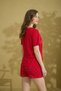 Silky Textured Short Sleeve Red Pajama Set with Shorts - 3