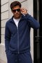 Men's Navy Blue Crep Jacket & Baggy Pants Bottom Top 2-Piece Set Ls-16108 - 2