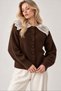 Women's Brown Stylish White Lace Collar Detailed Buttoned Long Sleeve Cardigan
