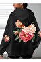 Floral Sleeve Printed Oversize Hooded Women's Unisex Sweatshirt