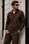 Men's Coffee Crep Polo Collar Sweat & Baggy Pants Bottom Top 2-Piece Set Ls-39174 - 3