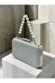 Silver Gray Lame Zigzag Laser Patterned Pearl Detailed Chain Strap Women's Evening Dress Bag Wedding Engagement Graduation - 6