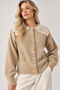 Women's Beige Stylish White Lace Collar Detailed Buttoned Long Sleeve Cardigan - 5