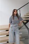 Navy Blue Striped Short Sleeve Knitwear