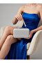 Silver Gray Lame Zigzag Laser Patterned Pearl Detailed Chain Strap Women's Evening Dress Bag Wedding Engagement Graduation