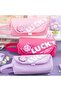 Girl's Multi-Compartment Cute Patterned Lucky Writing Anime Style Easy-To-Carry Pink Purple Fuchsia Large Capacity Pencil Case with Handle - 3