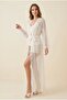 Ecru Lace Embroidered Long Dressing Gown Nightgown Set Dowry Set Home Wear - 4