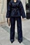 Women's Tie-Detail Oversized Jacket and Pants Denim Set