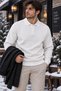 Men's Polo Collar Buttoned Knitwear Sweater - Long Sleeve Winter Casual Sweater - White, Black, Navy Blue, Khaki - 4
