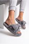 Women's Fluffy Plush Slippers with Bow, Gold Sequins, Open Toe, Soft Sole, Dowry House Slippers - 3