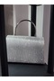 Women's Silvery Evening Dress Bag with Metal Handle and Chain Strap, Hand and Shoulder Bag - 5