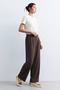 Women's Buttoned Elastic Waist Loose Trousers - Bitter Brown - 2