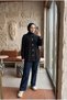 Women's Decorative Buttoned Wide Collar Lace-Up Long Tunic Jacket - 3