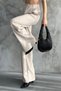 Pleated High Waist Lycra Woven Palazzo Trousers 4074 Beige - 4