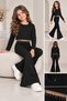 Girl's Spanish Style Suit with Stone Tassel Detail, Ribbed Long Sleeve Blouse and Trousers, 2-Piece Set