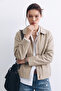 Women's Polo Collar Classic Jacket - Mink - 2