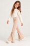 4-12 Years Old Girls' Ribbed Spanish Flared Trousers with Bow Detail, High Waist, Beige Black, Comfortable and Stylish - 2