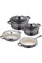 Unique 7-Piece Cookware Set, Cast Iron, Oven Safe, Pans and Pots with Lids