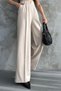 Pleated High Waist Lycra Woven Palazzo Trousers 4074 Beige - 5